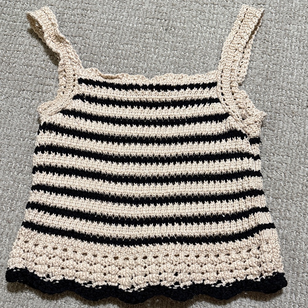 Madewell Black and Cream Crochet Top
